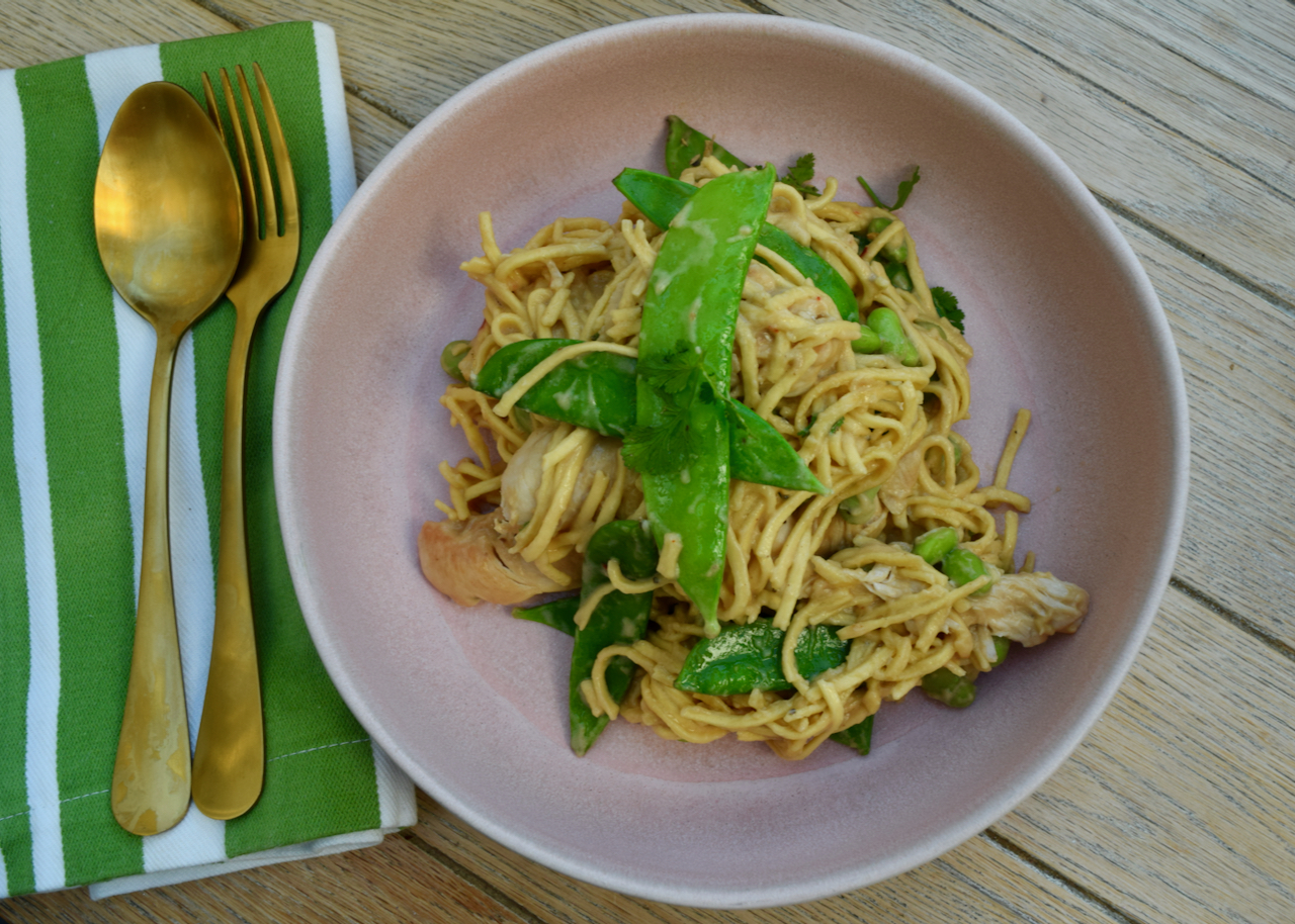 One Pot Chicken Satay Noodles recipe from Lucy Loves Food Blog